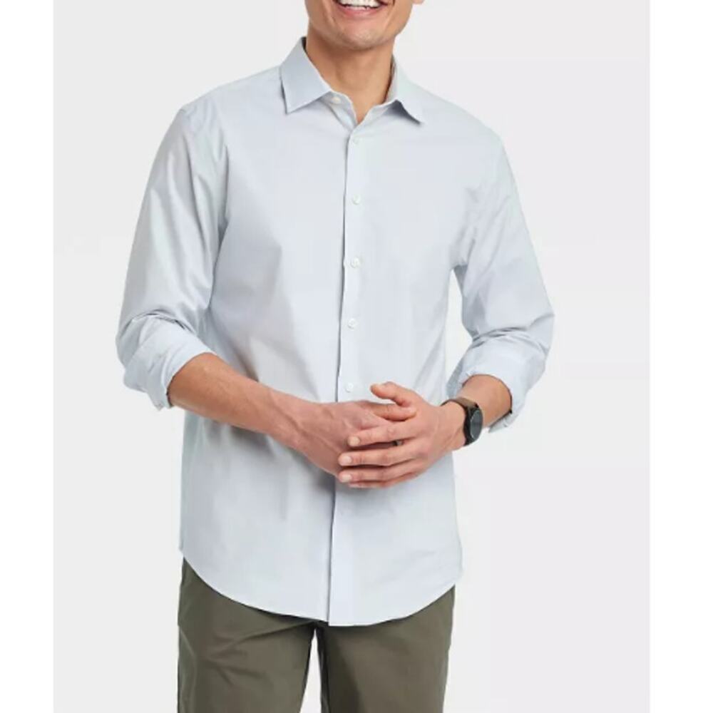 Goodfellow Men's Blue Performance Dress Long Sleeve Button-Down Shirt Size L